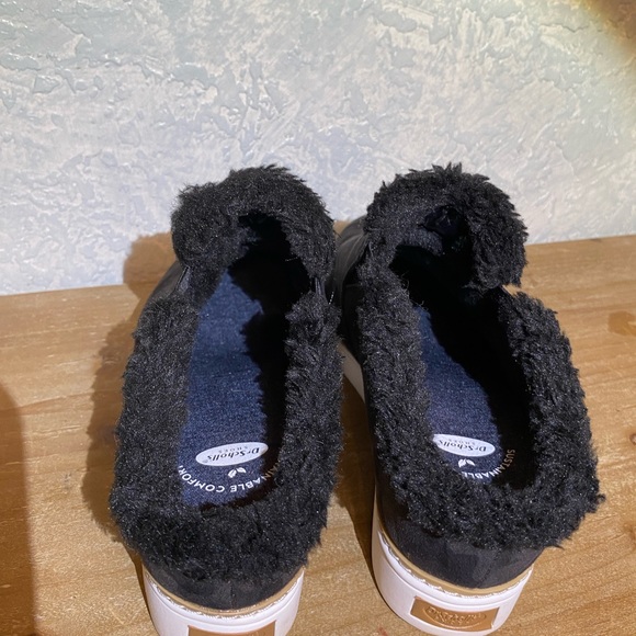 Dr. Scholls IF ONLY MULE sz9 faux black suede& faux fur lining with white soles - Picture 5 of 9